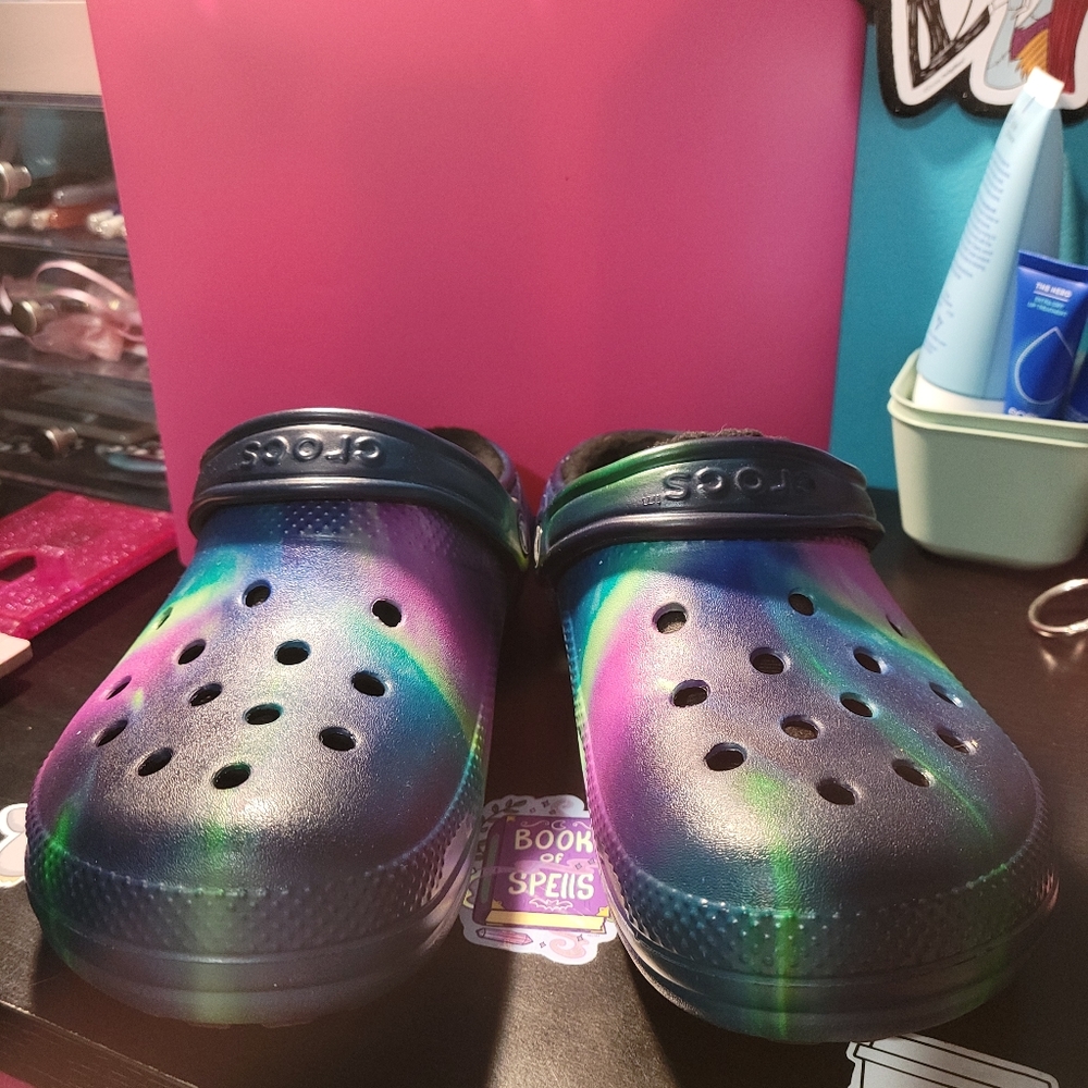 Tie Dye fuzzy Crocs